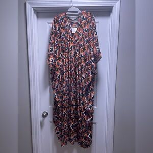 Free People Groovy Baby Maxi Dress Kaftan Oversized Pullover Orange Red